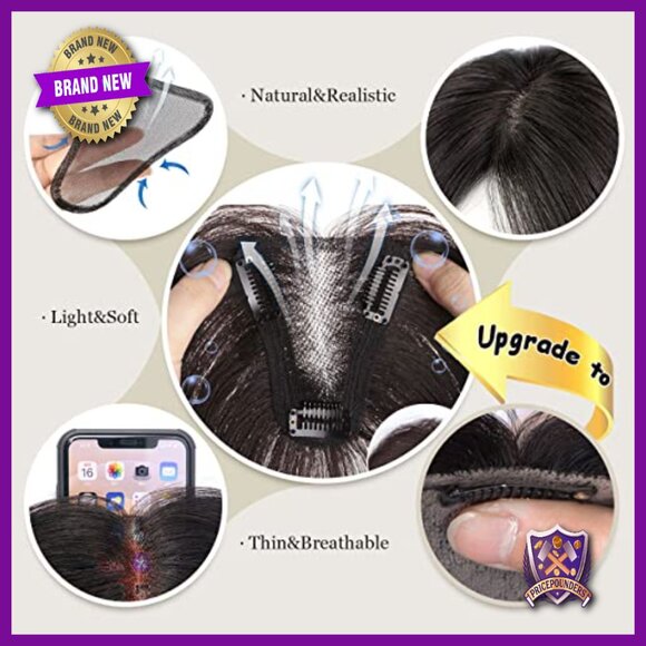 12 Inch Human Hair Topper for Thinning Hair, Lace Base No Bangs main image 7